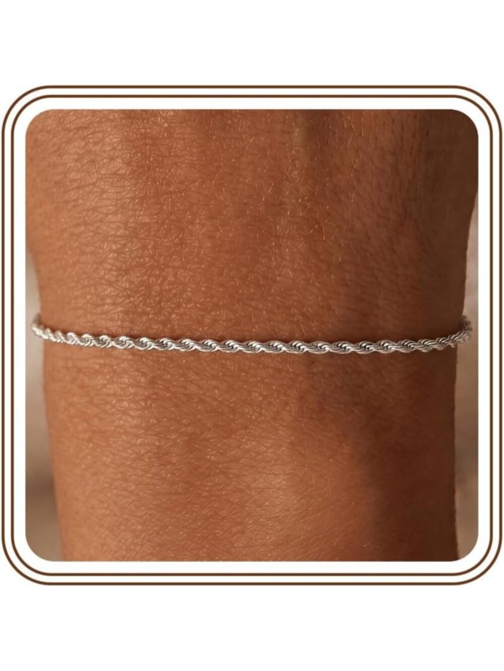 3MM Twisted Rope Chain Bracelet in S925 Sterling Silver for Women - Elegant